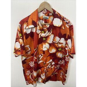 Vintage Penneys Hawaii Men M/L Hawaiian Shirt Floral Hibiscus 80s 70s Aloha Tiki